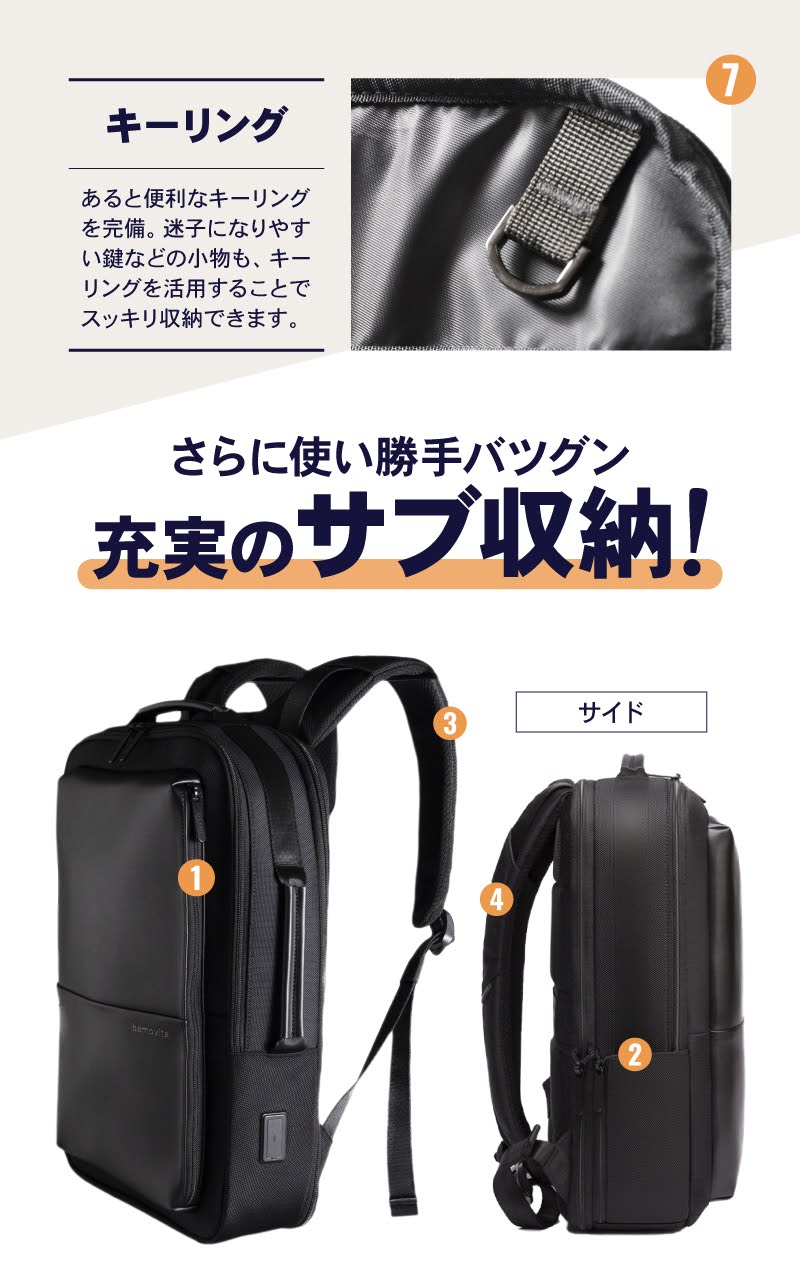 BEMOVITA 29冠達成 型崩れしない ビジネスリュック ビジネス リュック メンズリュック 自立 3way おしゃれ ノートPC 15インチ 軽量 大容量 A4 サイズ  通勤  ykkの画像