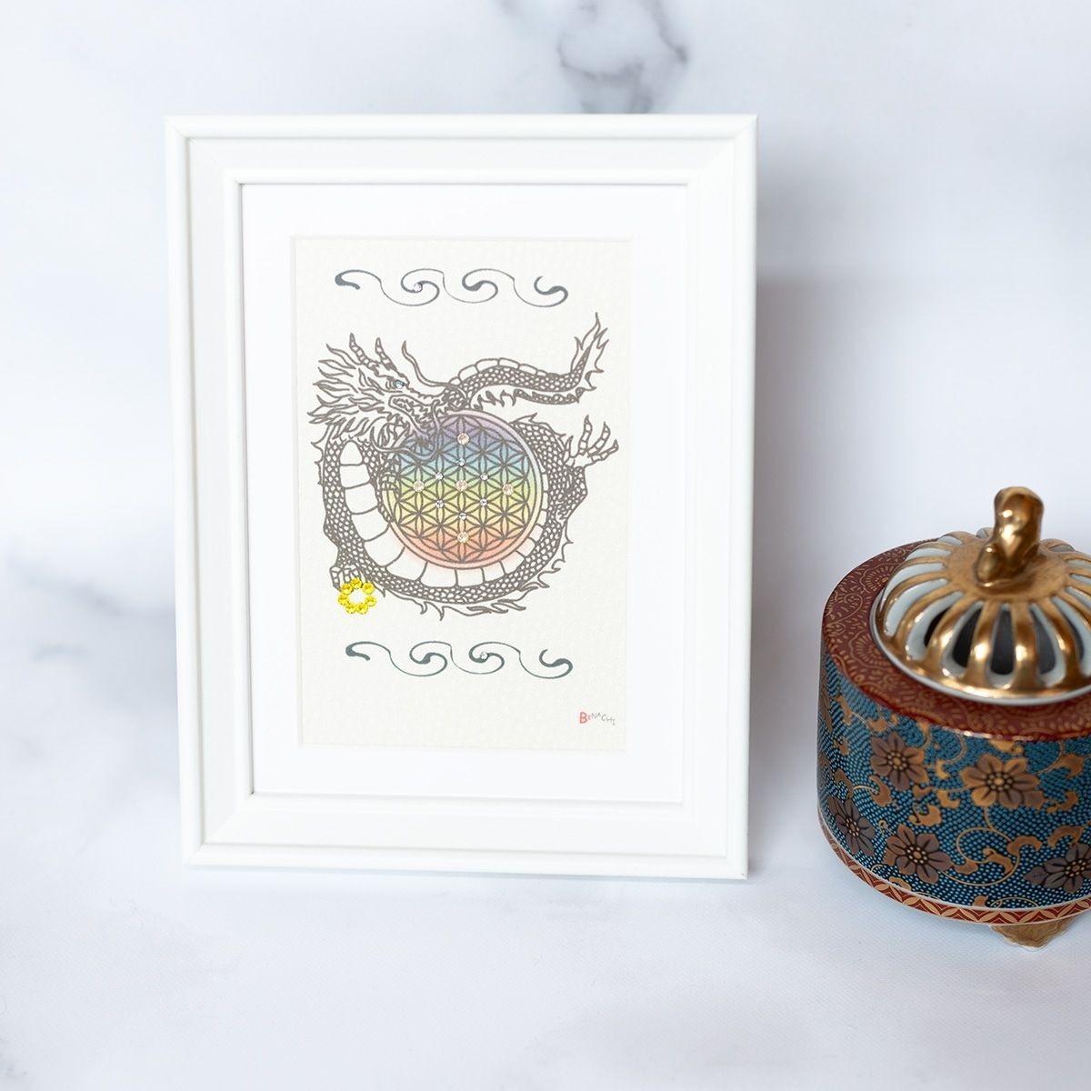 開運絵画 生命の木 金の成る木 白龍 天界の花 開運絵画 生命の木 金の