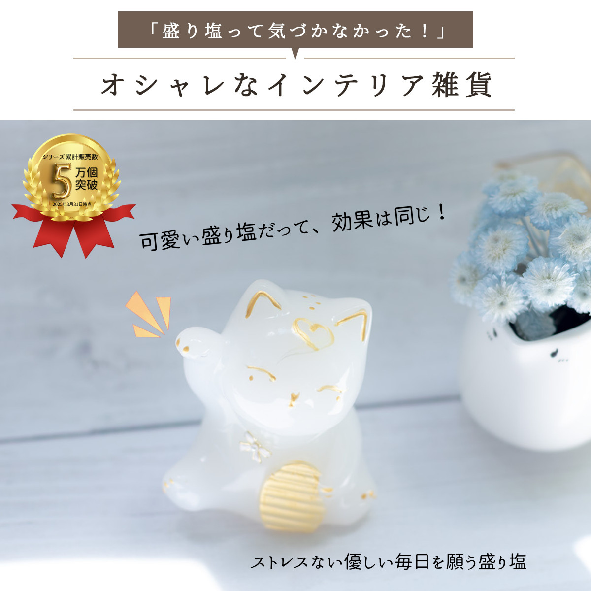 招き猫 盛り塩 交換不要 一年 縁起物 開運 商売繁盛 家内安全 金運