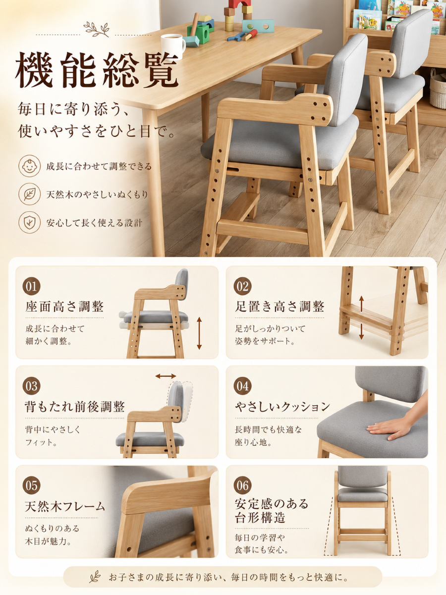 ベビーチェア ハイチェア 木製 高さ調整 キッズチェア イス ダイニング