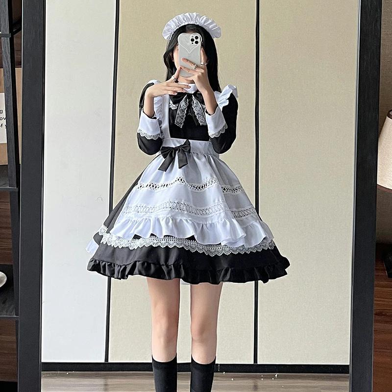 メイド服 4点セット クラシック 定番 長袖 女の子 かわいい ワンピース  