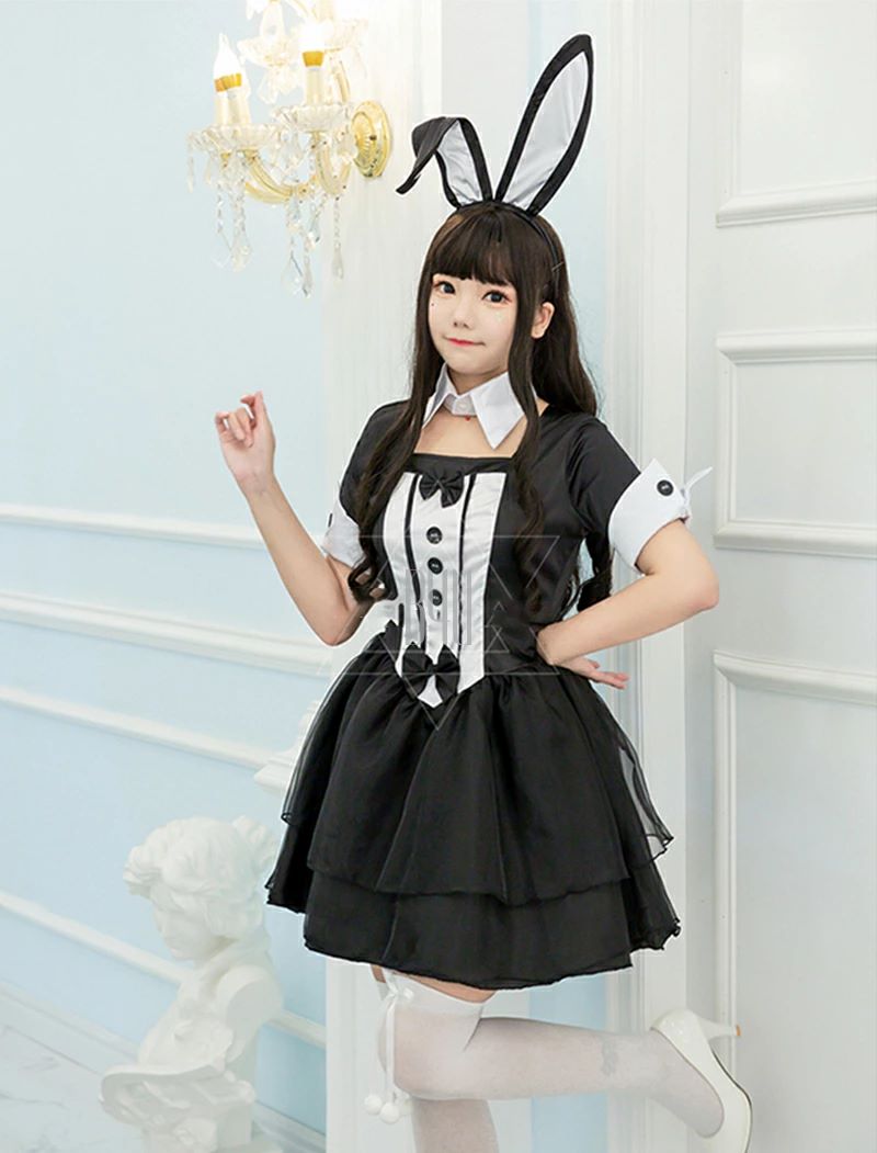 ハロウィン コスプレ メイド服 ウサギ耳 バニー 黒 ピンク セクシー