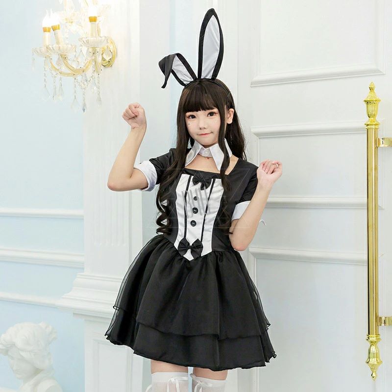 ハロウィン コスプレ メイド服 ウサギ耳 バニー 黒 ピンク セクシー