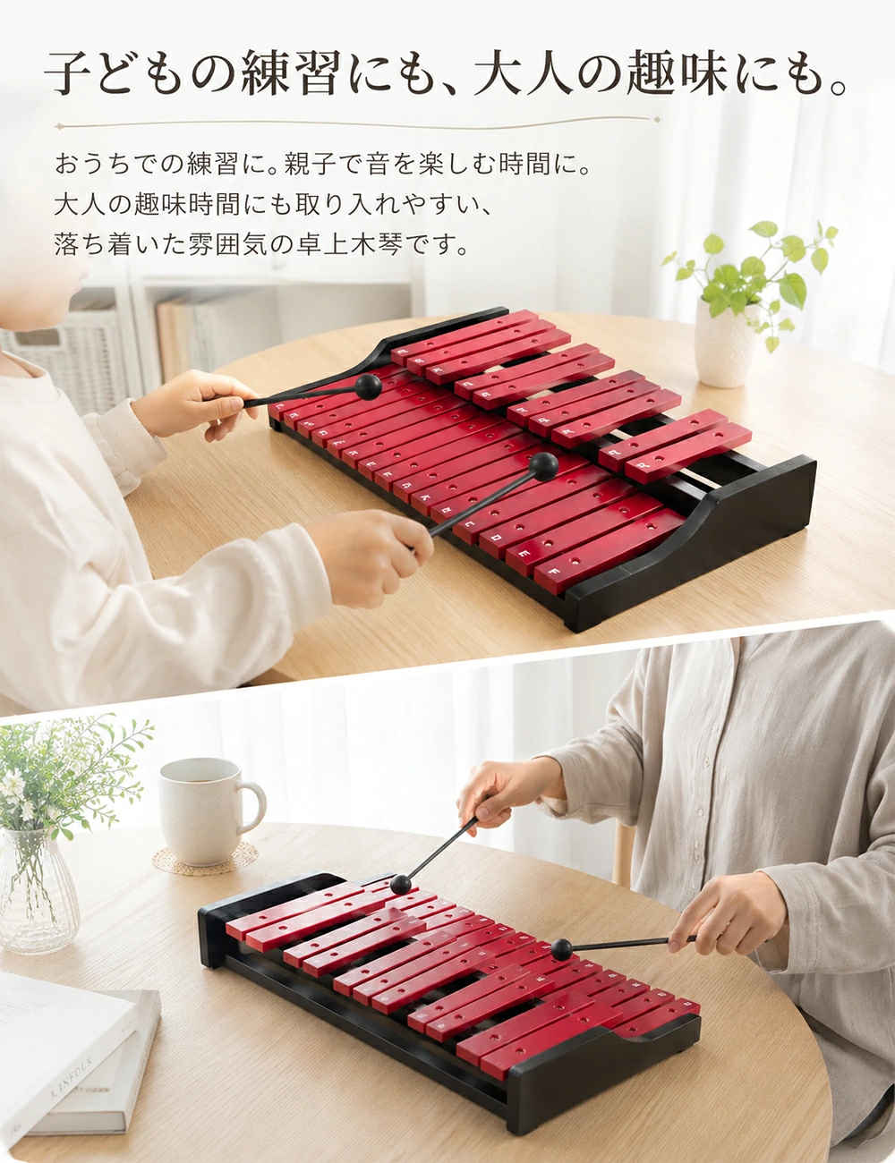 木琴 25音 卓上木琴 天然木 木製 シロフォン 収納ケース付き お手入れ
