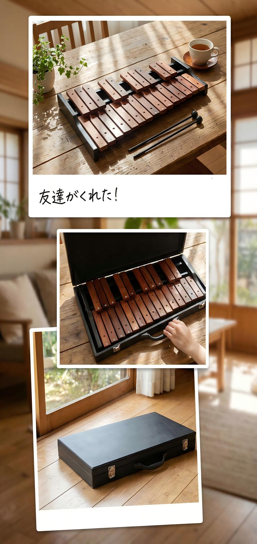 木琴 25音 卓上木琴 天然木 木製 シロフォン 収納ケース付き お手入れ