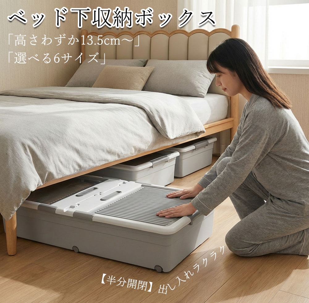 ベッド下収納ボックス 透明蓋付き 引き出し式 キャスター付き 収納