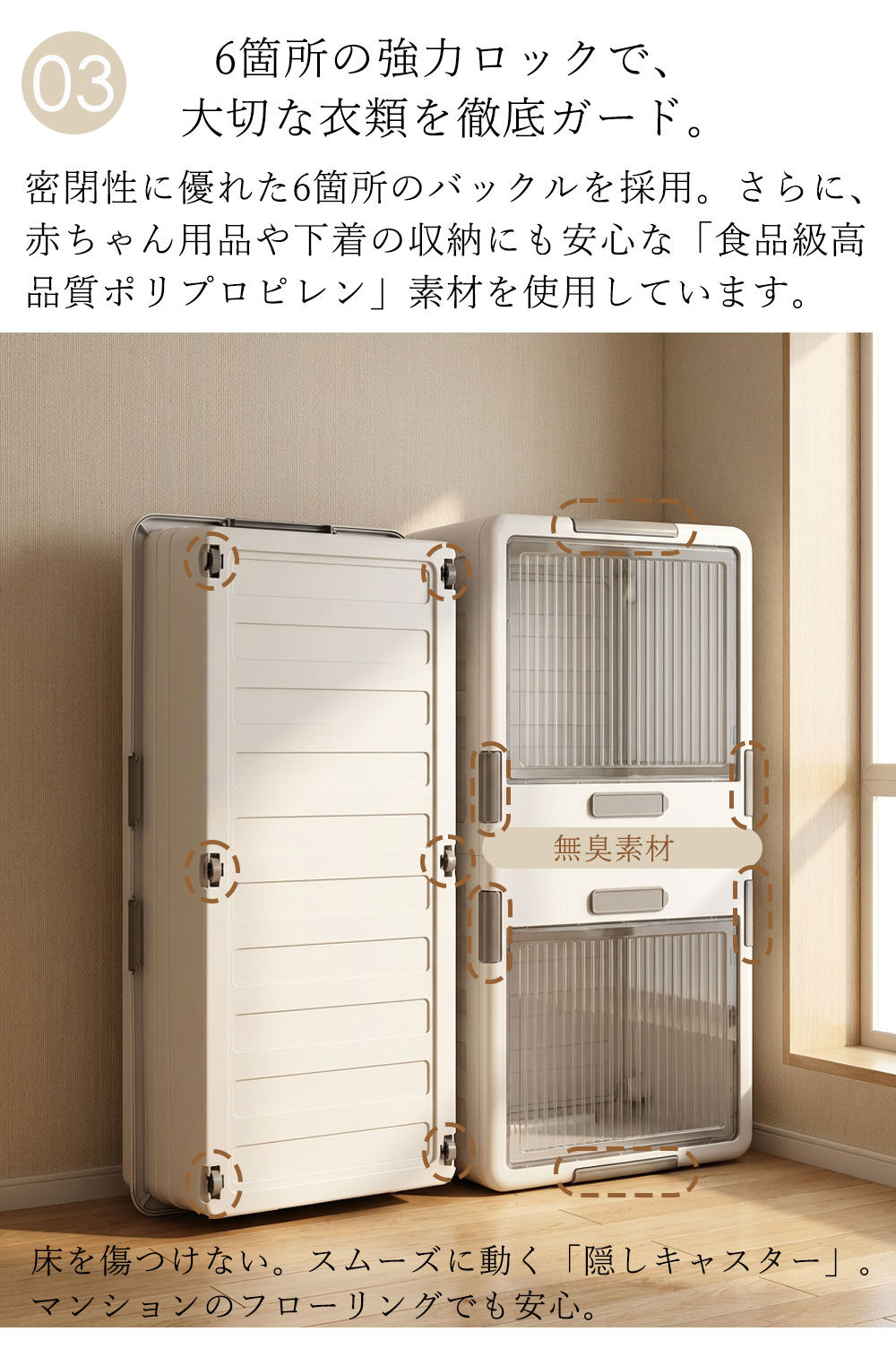 ベッド下収納ボックス 透明蓋付き 引き出し式 キャスター付き 収納