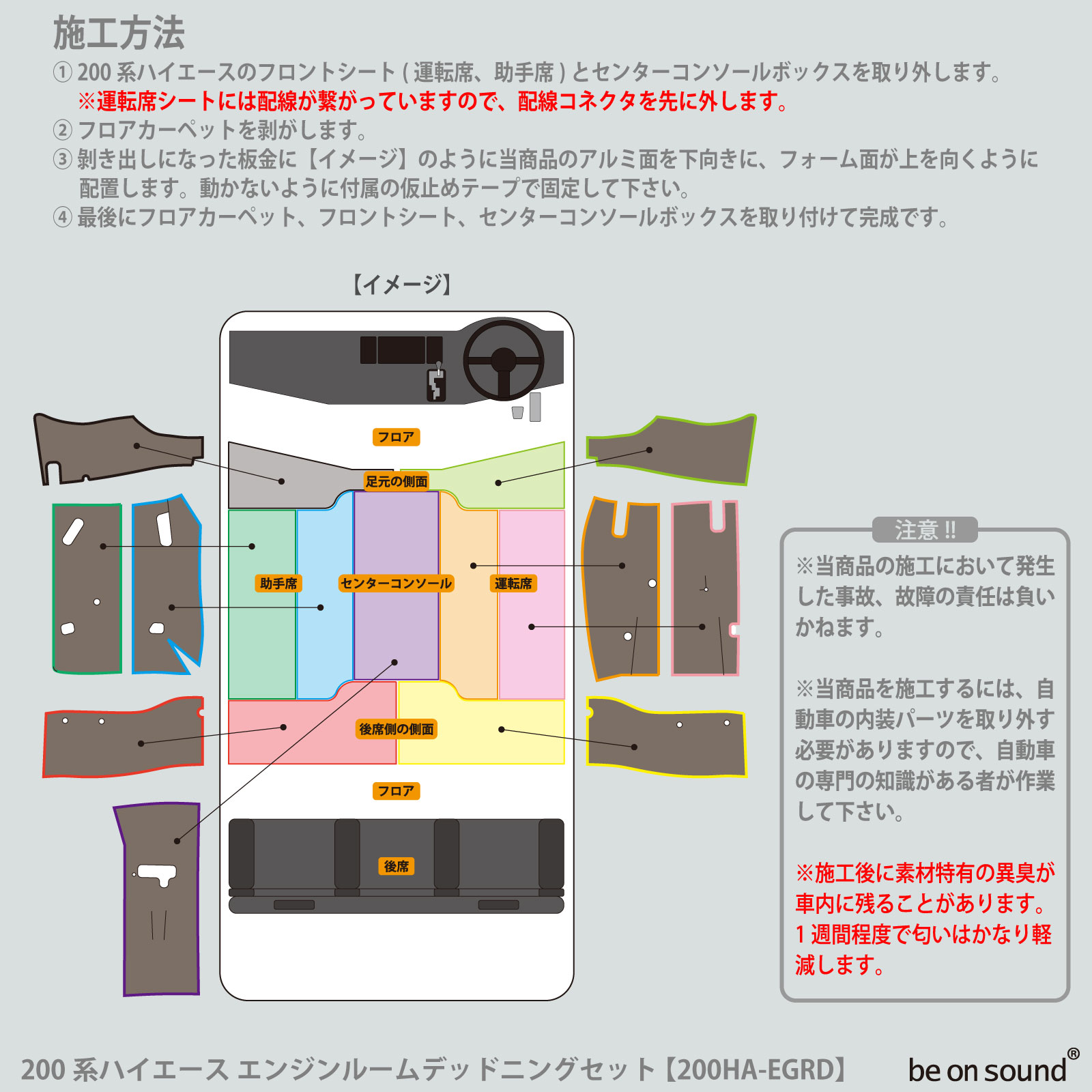 be on sound (美音サウンド) 200系ハイエース エンジンルーム防音・断熱セット 標準ボディ2シート専用 200HA-EGRD 通常タイプ  : 200ha-egrd : be on sound 車 防音 デッドニング - 通販 - Yahoo!ショッピング