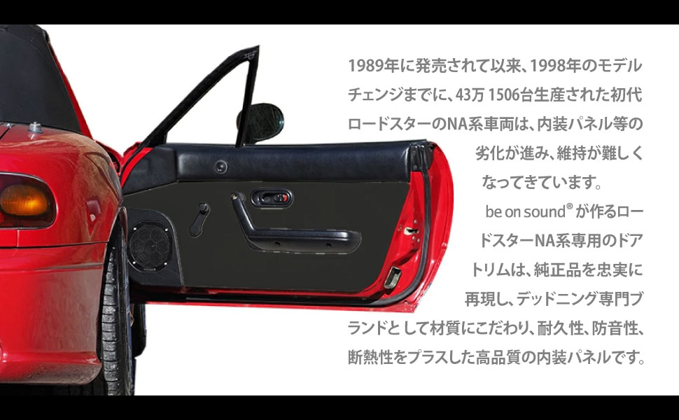 ロードスター NA 専用 ドアトリム 左右セット ブラック（丸型スピーカーカバー付）内張り : dt-bk-na8 : be on sound 車  防音 デッドニング - 通販 - Yahoo!ショッピング