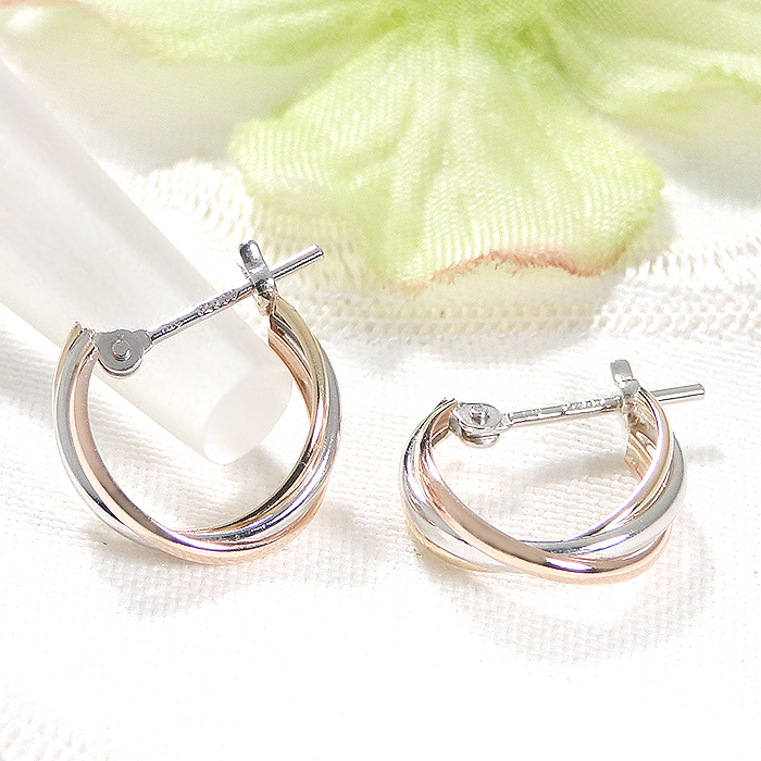 商品画像４ Pt900/K18YG/PG トリプルカラー クロス フープ ピアス