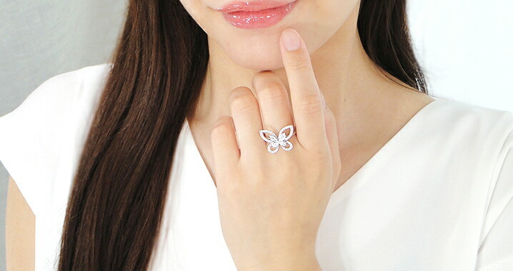 K18YG Pt950 バタフライ ダイヤモンド リング 0.5ct 人気 ジュエリー