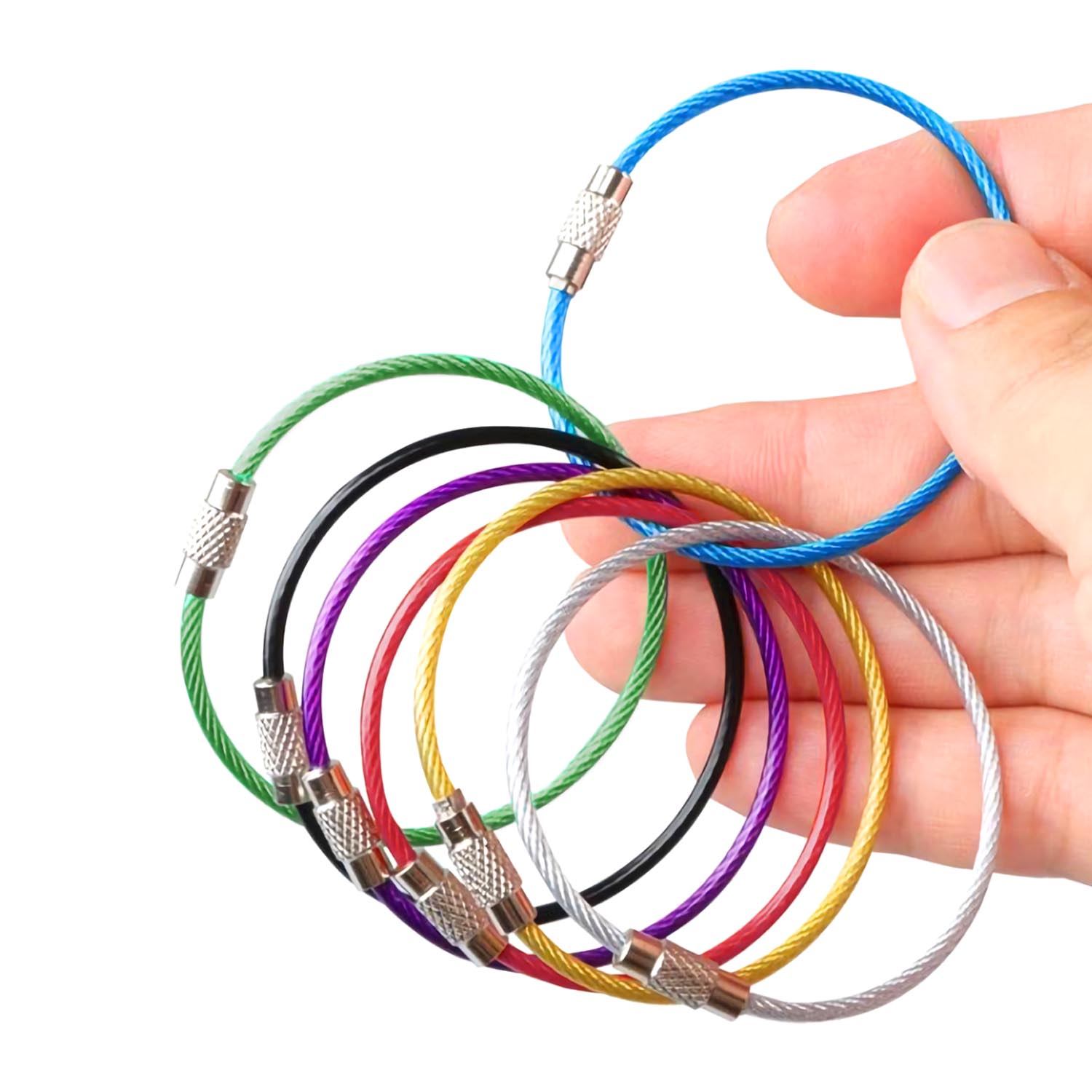 50%offクーポン有 ワイヤーキーリング 7色 セット 長さ15cm ステンレス