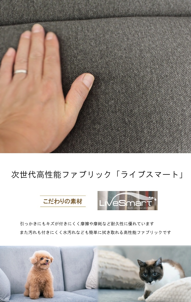 ソファー ２人掛 ２Ｐソファ リビングソファ ハイバック ライブスマート 高性能ファブリックソファ シリコンフィル ペット対応生地 開梱設置_3
