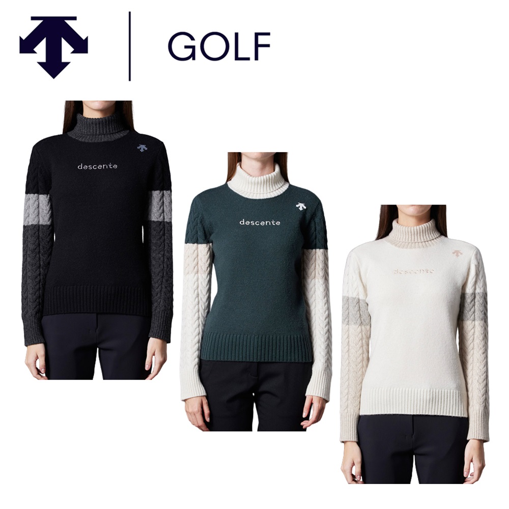 DESCENTE GOLF デサントゴルフ レディース ゴルフウェア セーター タートルネックケーブルセーター DGWWJL10 23FW 秋冬 ロゴ刺繍