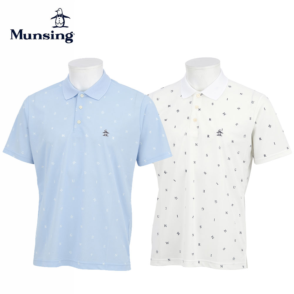 Munsingwear マンシングウェア メンズ ゴルフウェア シャツ SEASON COLLECTION サンスクリーン 飛び柄プリント 半袖ポロシャツ MG5SHS87M
