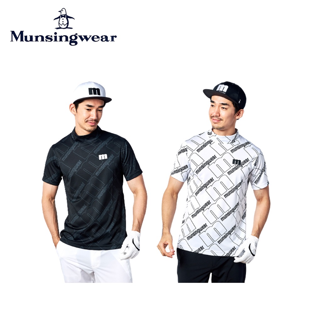 Munsingwear マンシングウェア メンズ ゴルフウェア シャツ MOTION3D SUNSCREEN吸汗速乾ストレッチmロゴ総柄プリント  MEMVJA09 23SS 春夏