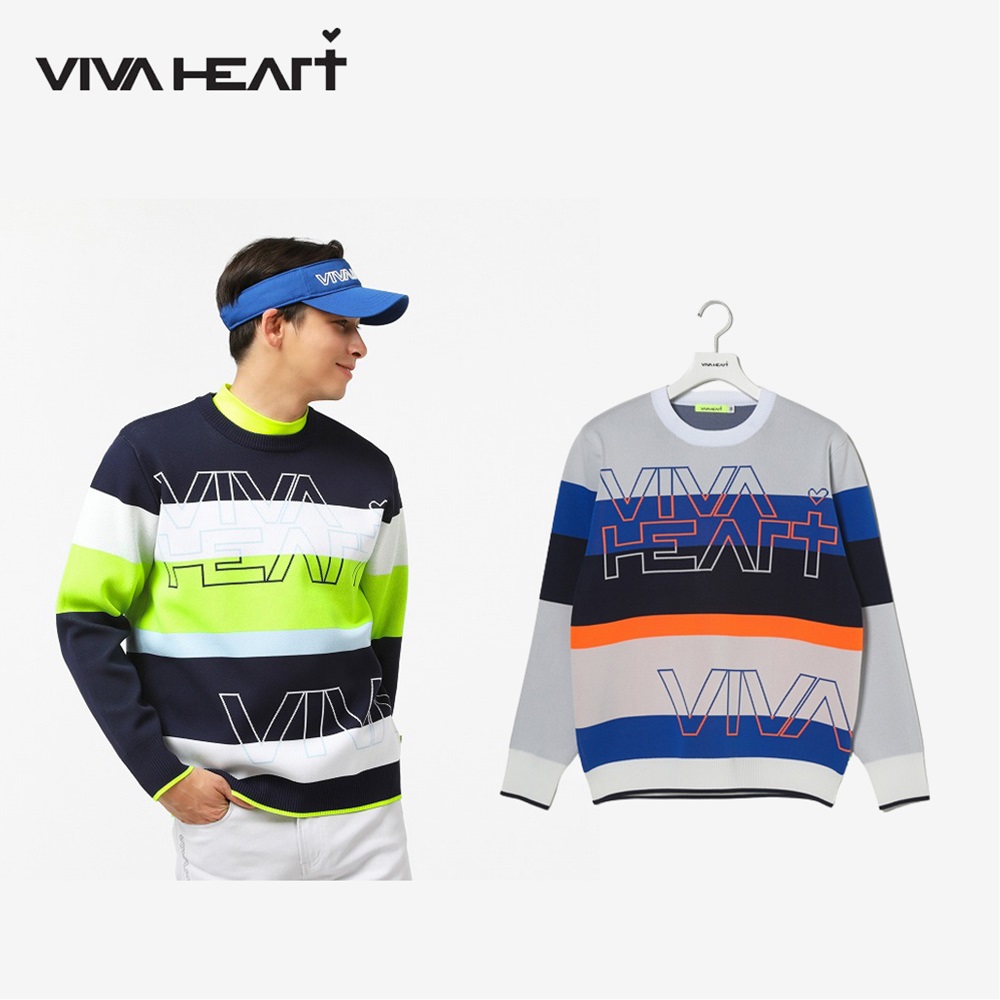 30%OFF VIVA HEART ビバハート メンズ ゴルフウェア セーター ストレッチ マルチボーダーニット 01118310 23SS 春夏  軽量 大胆ロゴ