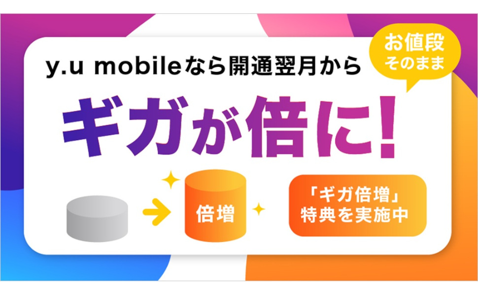 yumobile ワイユーモバイル ギガ倍増特典実施中