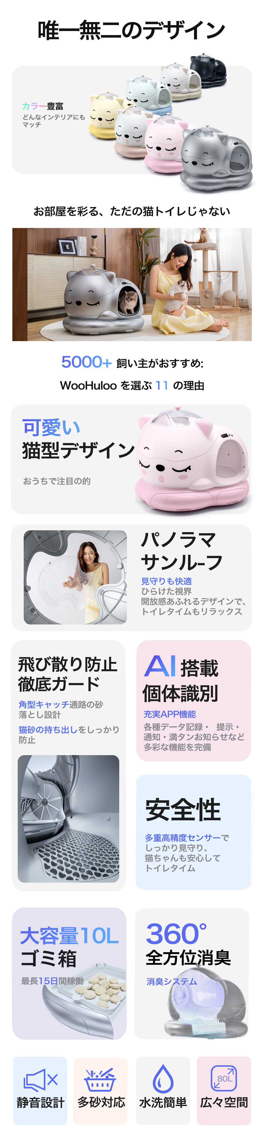 10%off+猫砂付き／WooHuloo 自動トイレ猫トイレ 自動猫トイレ 全自動