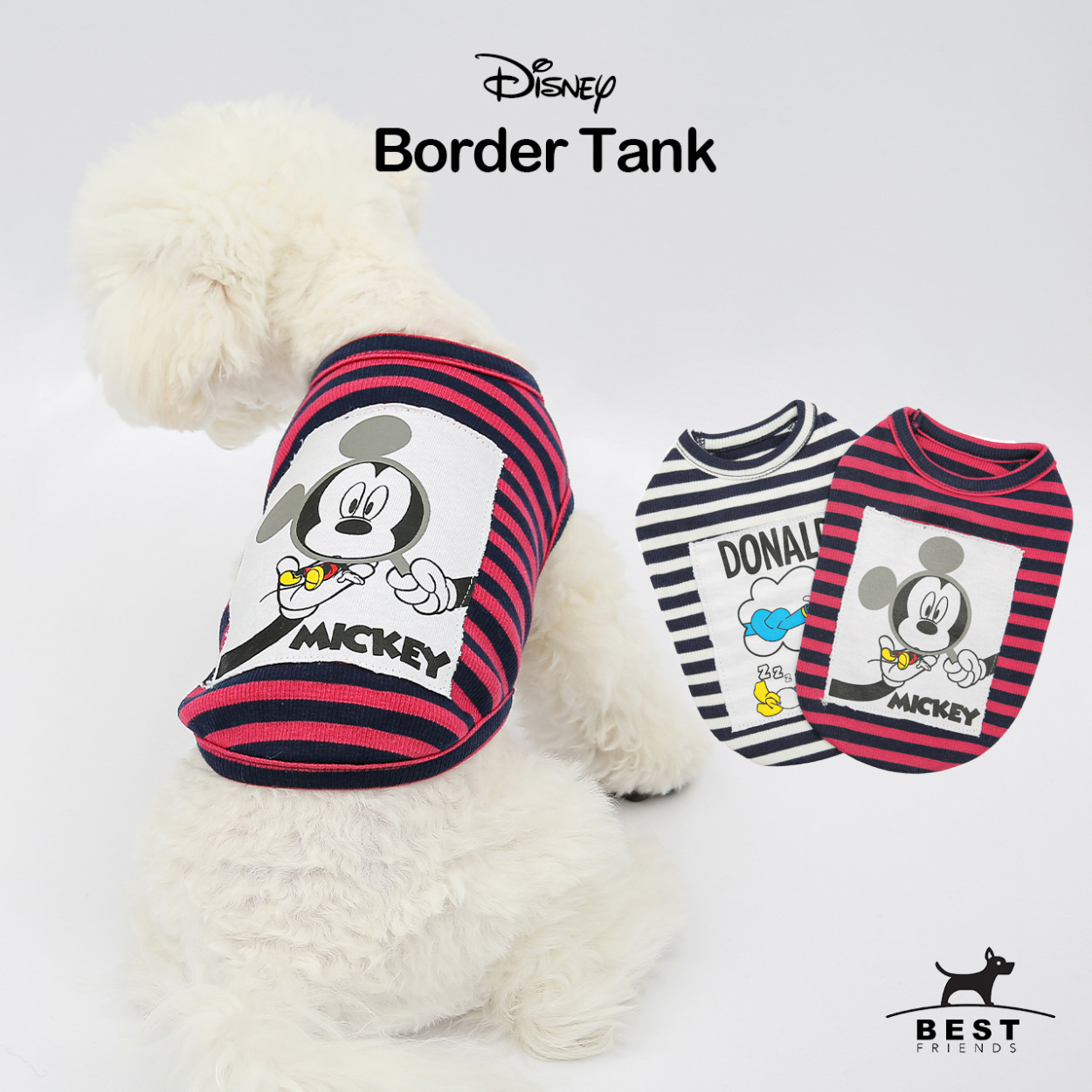 21年春夏 新作 Disney ボーダータンク 犬 服 ボーダー タンクトップ かわいい おしゃれ コットン 綿 100 プリント 伸縮性抜群 ミッキー ドナ