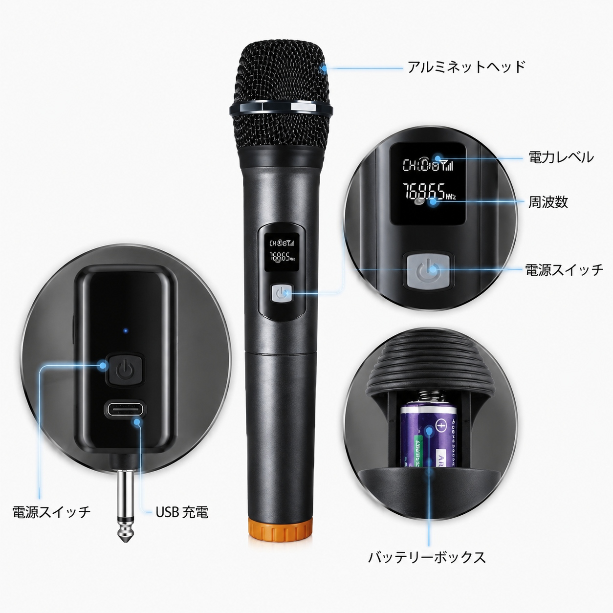ワイヤレスマイク カラオケ 2本セット ダイナミックマイク