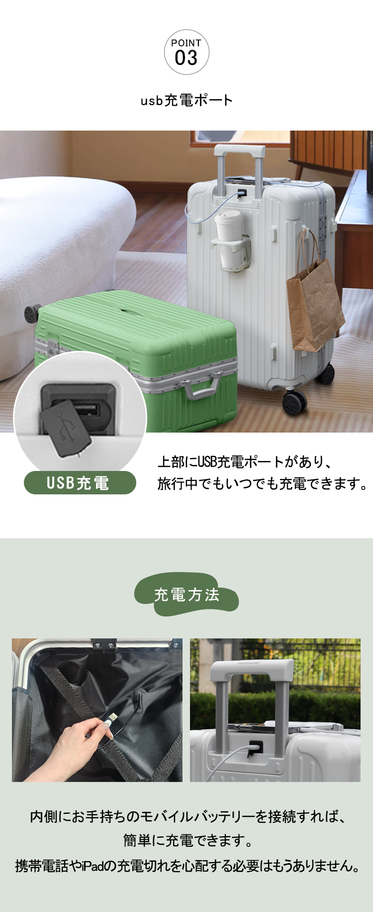 送料無料 スーツケース フレームタイプ USBポート付き キャリーケース