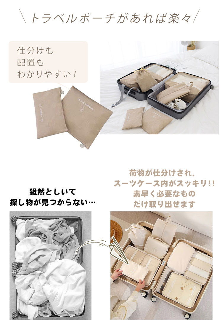 送料無料】トラベルポーチ 7点セット おしゃれ パッキング グッズ 旅行