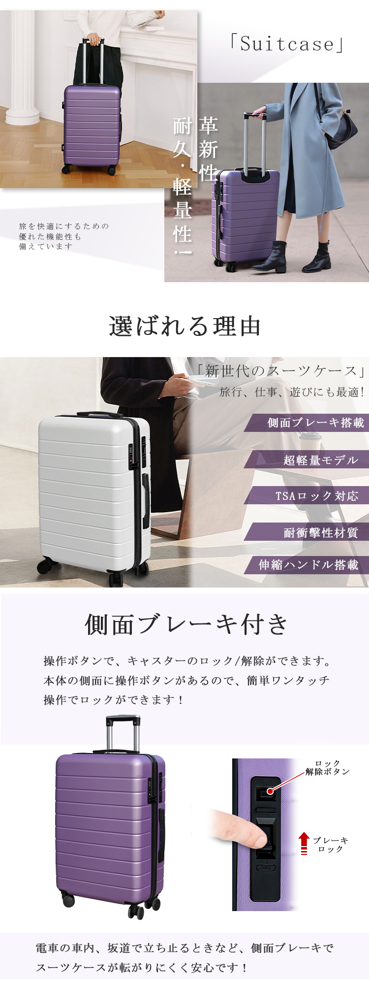 送料無料 ストッパー付き スーツケース Sサイズ キャリーケース 機内持込 機内持ち込み キャリーバッグ 超軽量 41リットル TSAロック 旅行用品 かばん 1日-3日 関連画像2