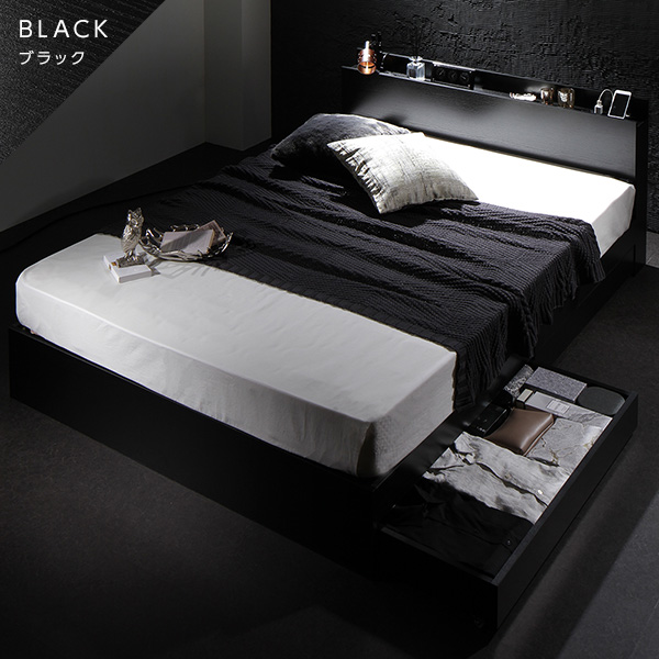 【格安超歓迎】2151011 シングルベッド 収納付き ブラック ボンネルコイルマットレス付 シングルベッド
