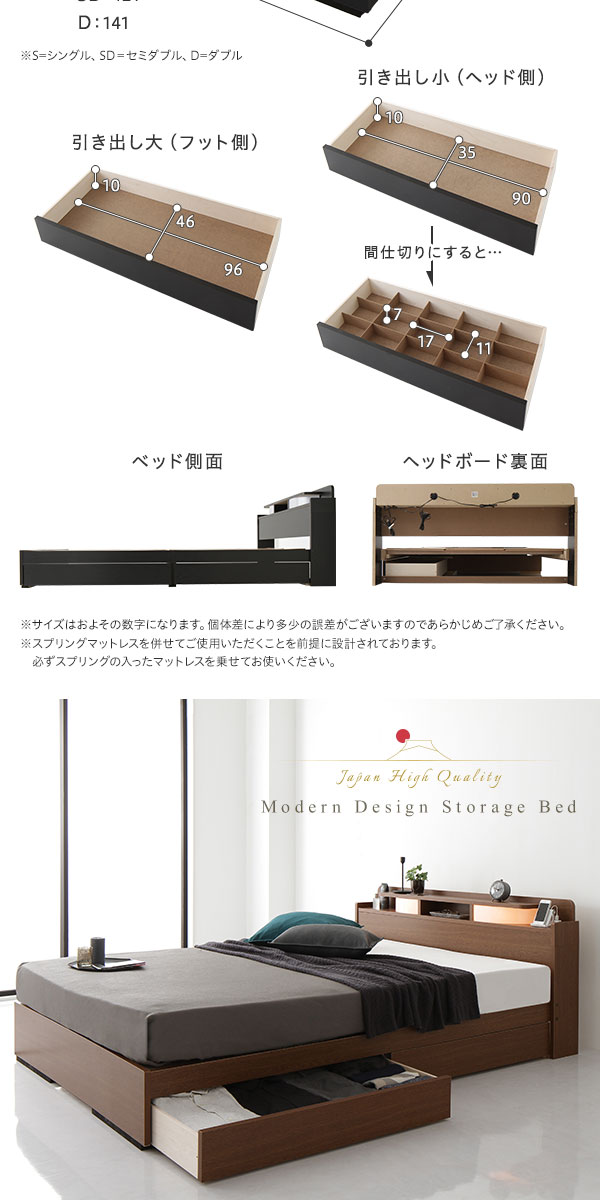 ベッド シングル ベッドフレームのみ 収納ベッド ヘッドボード付き 宮