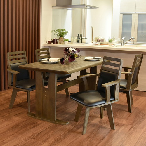 ダイニングチェア（360度回転式椅子）2脚セット 木製 肘付き