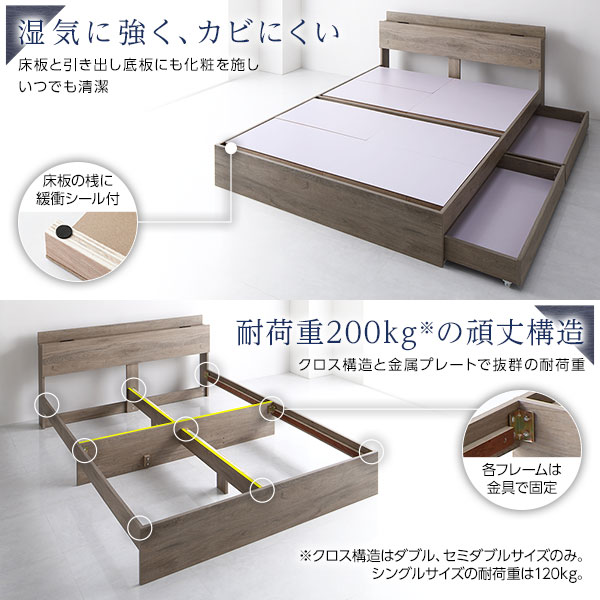 ベッド 収納付き ワイドキング260(セミダブル+ダブル) ベッドフレーム