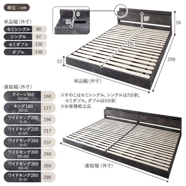 ベッド 連結 クイーン160cm （セミシングル+セミシングル） ボンネル