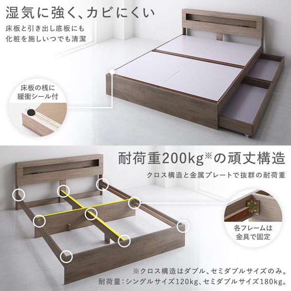 RASIK ベッド シングル ベッドフレームのみ 照明付き 収納付き