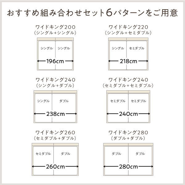 ベッド ワイドキング 200(S+S) ベッドフレームのみ 連結 高さ調整可 棚