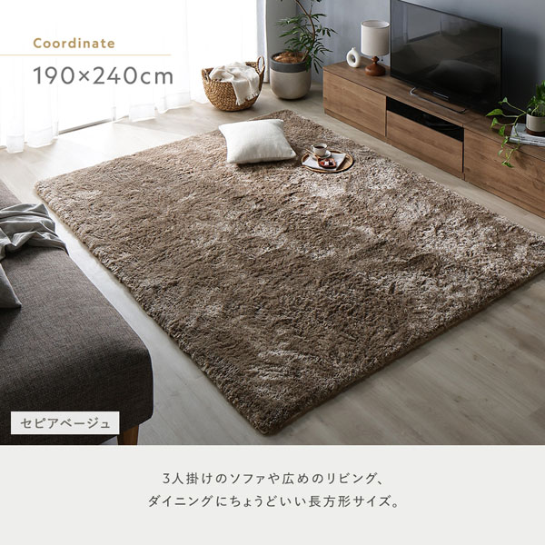 RASIK（ラシク） 高密度シャギーラグ 約190×190cm 抗菌 消臭 洗える