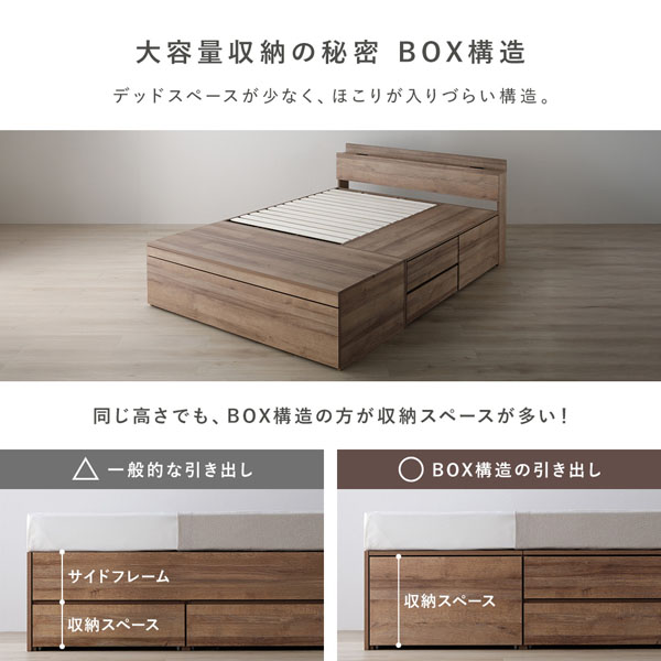RASIK（ラシク） 宮付 チェスト ベッド ダブル ベッドフレームのみ