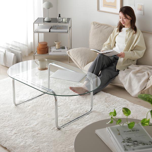 ガラスローテーブル ラウンド 約75×75cm 円形 センターテーブル 組立品