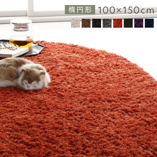 ラグマット 絨毯 約R100×150cm 楕円形 洗える 滑り止め付 軽量 ホット
