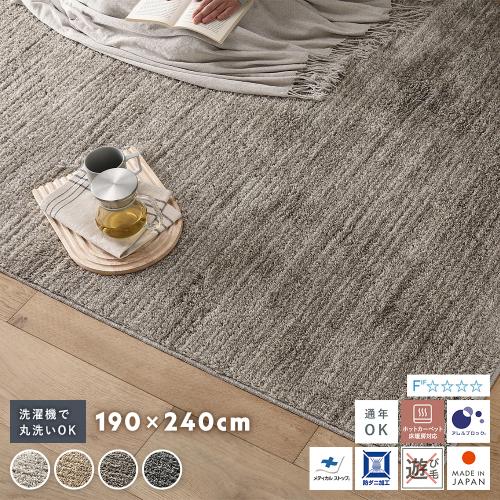 ミックスパイル ラグ 約190×240cm 洗える 日本製 国産 軽量 防ダニ