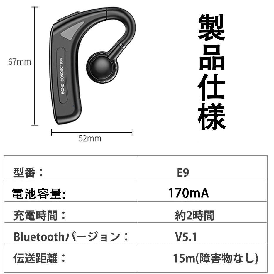 骨伝導 ブルートゥース イヤホン Bluetooth 片耳掛け スポーツ ワイヤレス マイク付き ヘッドホン IPX6防水 iPhone/Android適用｜best-wishes-shop｜17