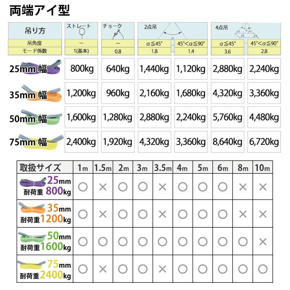 スリング スリングベルト ナイロンスリング 幅 1m 業務用 吊り具 10本セット 使用警告線付き 送料無料 25mm ベルトスリング