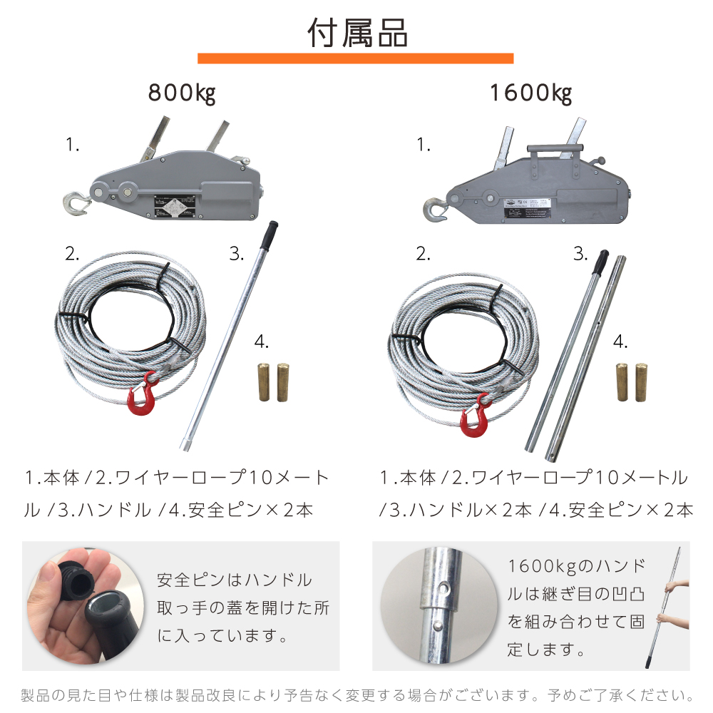 ハンドウィンチ 1600kg チルホール ハンドウインチ 10m ワイヤー