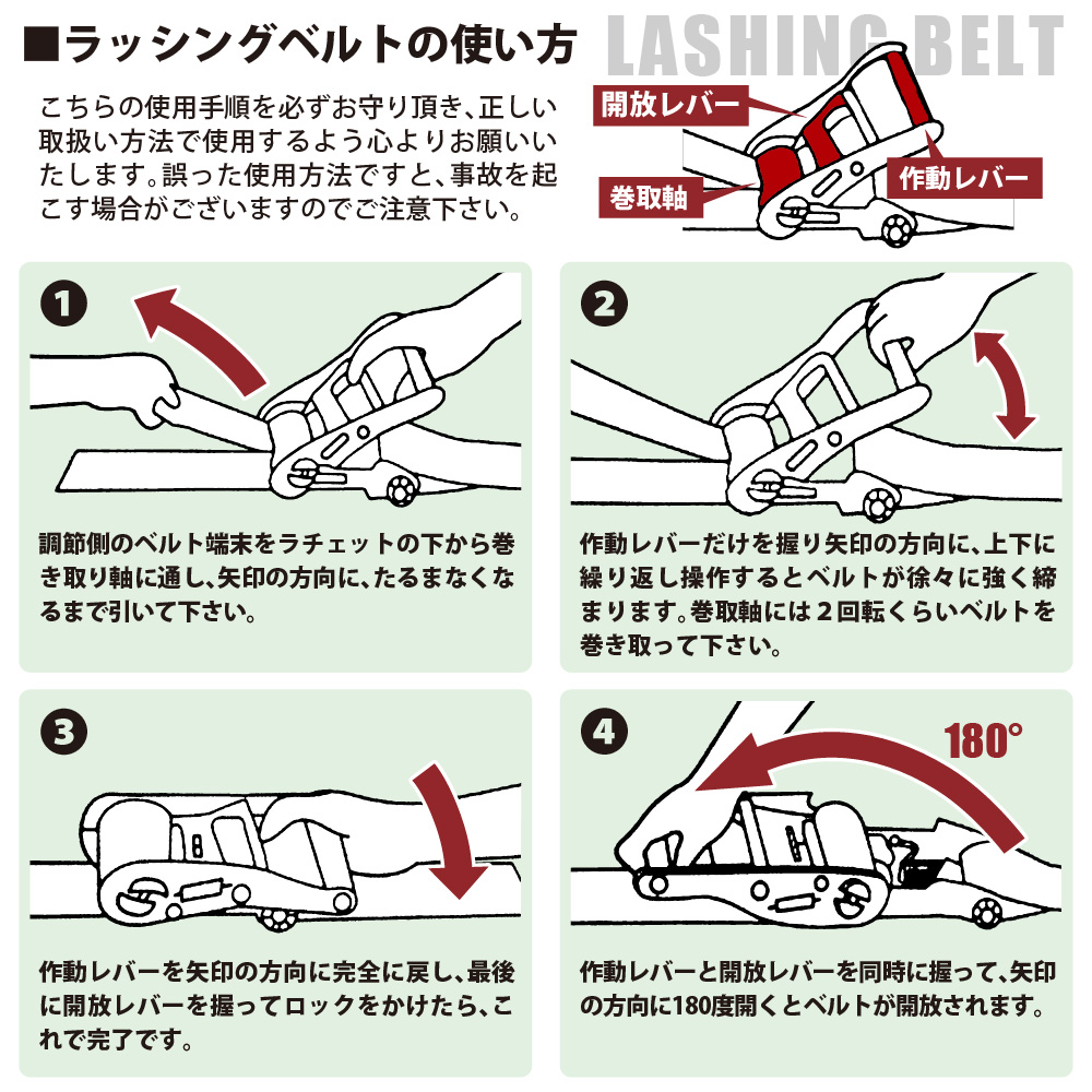 ラッシングベルト 50mm Jフック 10本 固定側0.5m 巻側10m 荷締機