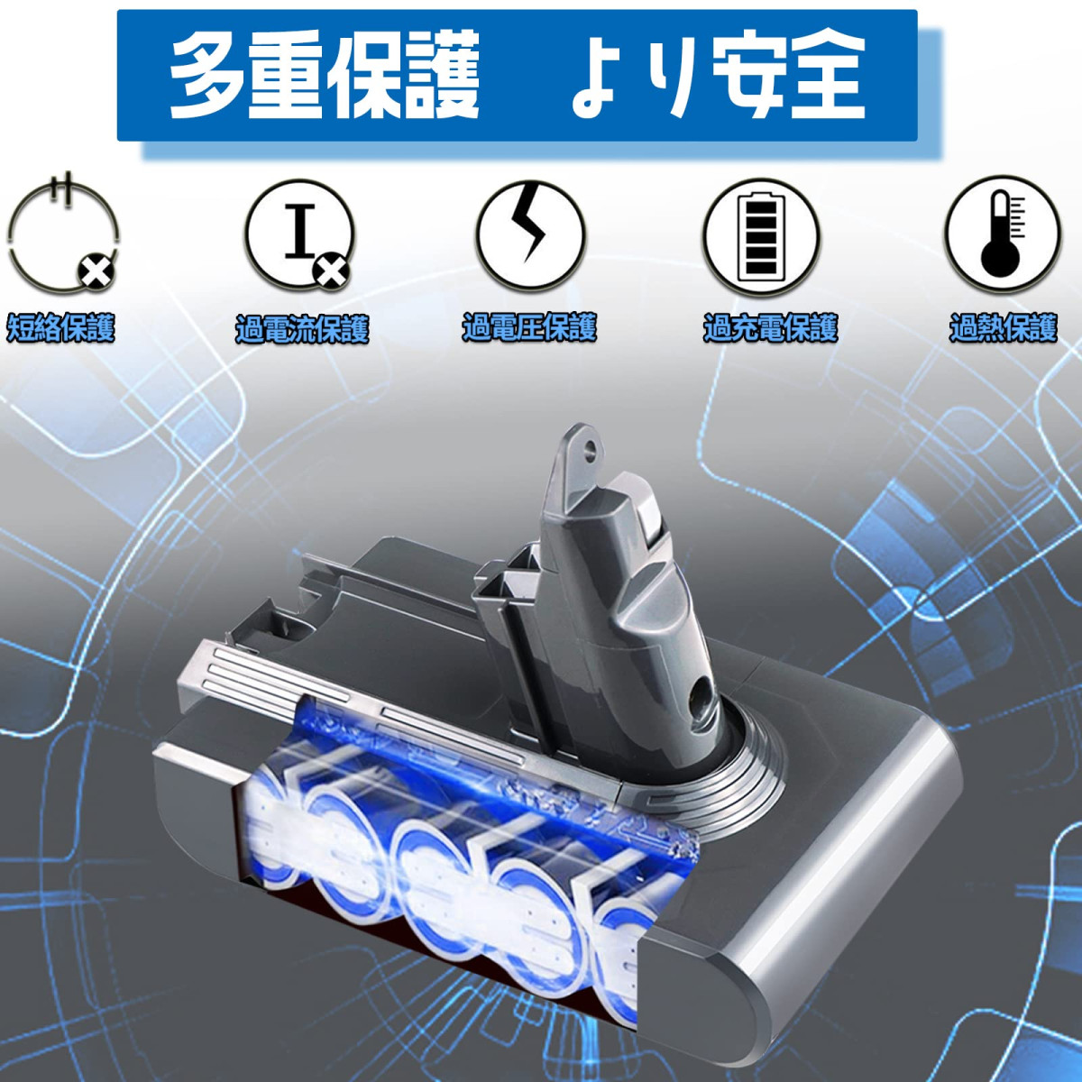 Dyson（ダイソン） v8 バッテリー 掃除機 SV10 交換用 バッテリー 大