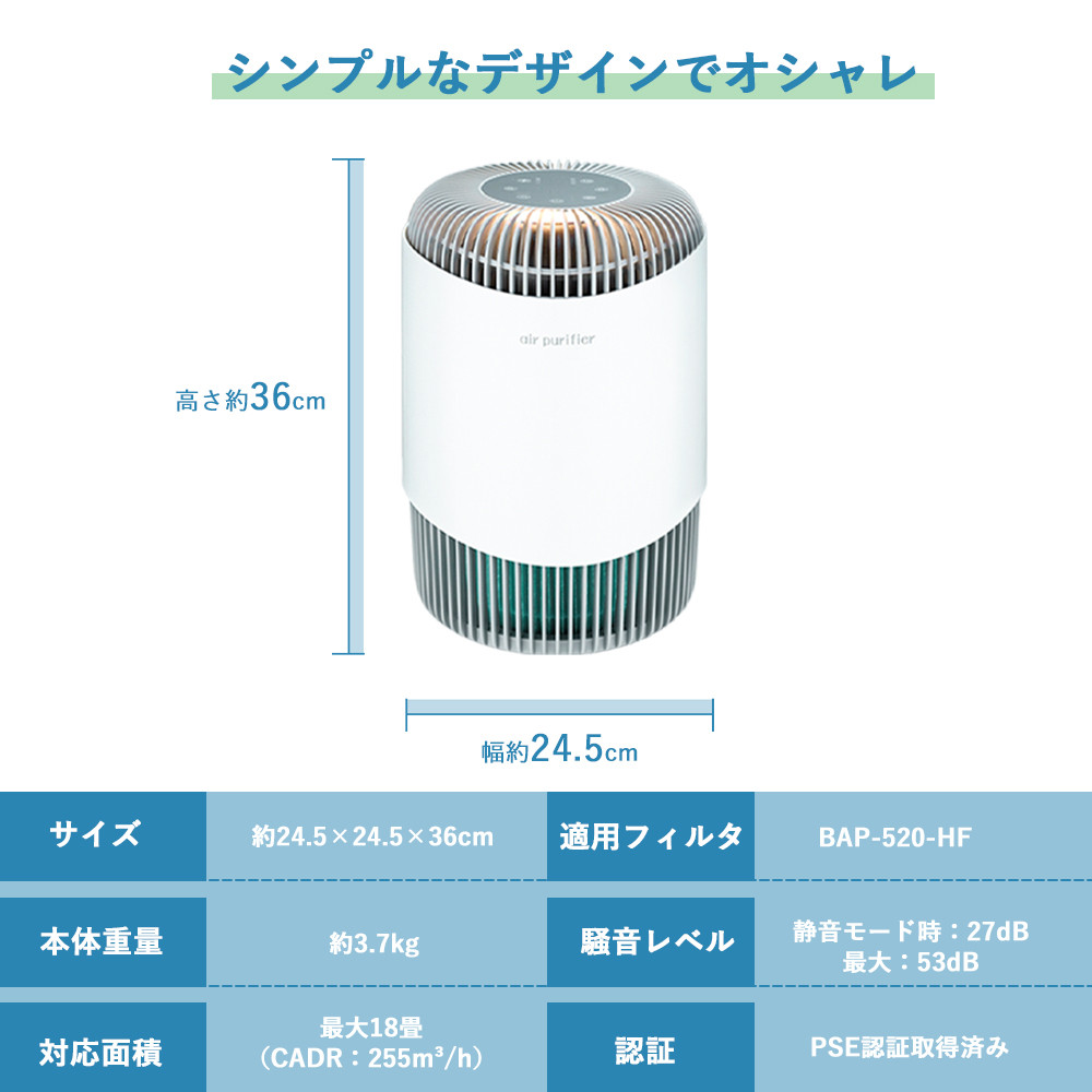 空気清浄機 小型 脱臭 ペット臭 18畳 360°吸引 コンパクト HEPA アロマ