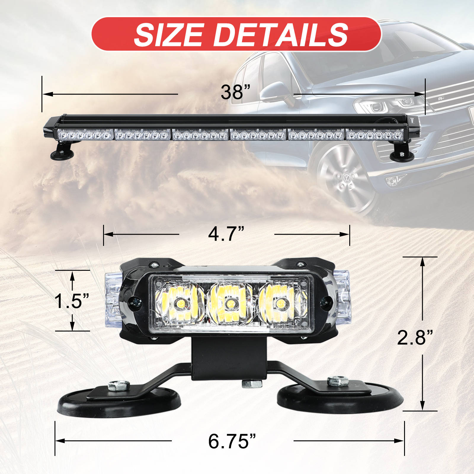 ストロボライト ledライトバー 車 12V 作業灯 66CM 54LED 警告灯 LED警告灯 12V-24V 兼用 フラッシュ ストロボ ライト ロボ緊急警告灯 磁気カバー付き｜bestarone｜12