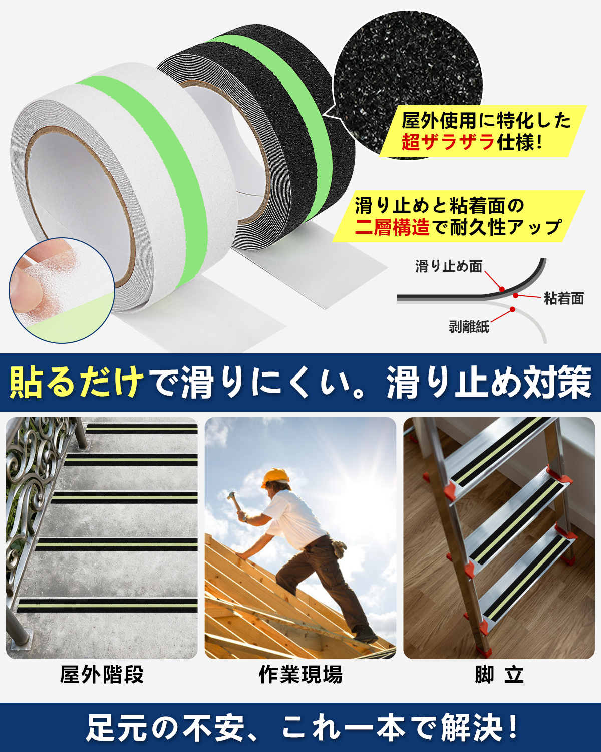 滑り止めテープ 転倒防止 蓄光テープ 蓄光反射...の詳細画像2