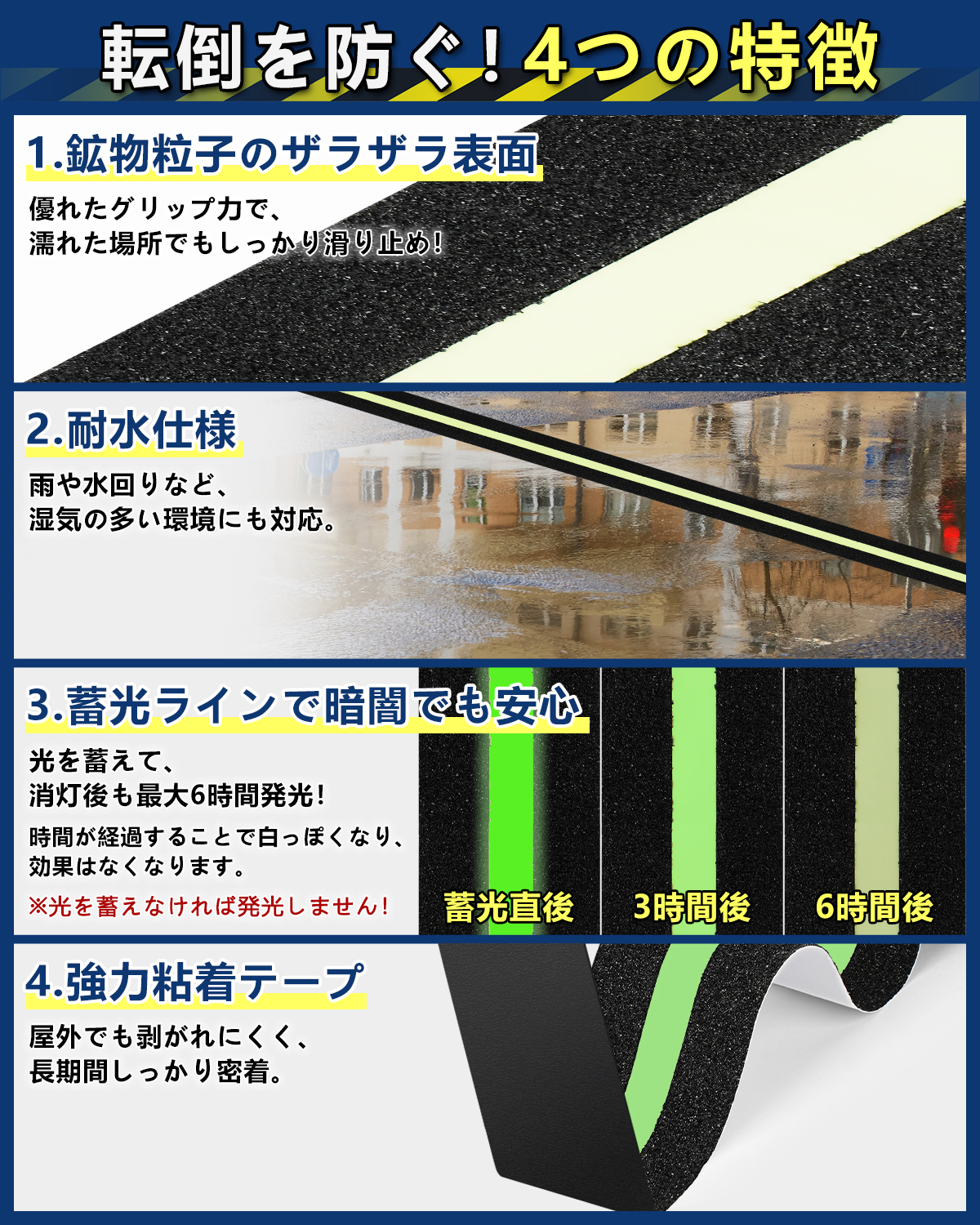 滑り止めテープ 転倒防止 蓄光テープ 蓄光反射...の詳細画像3