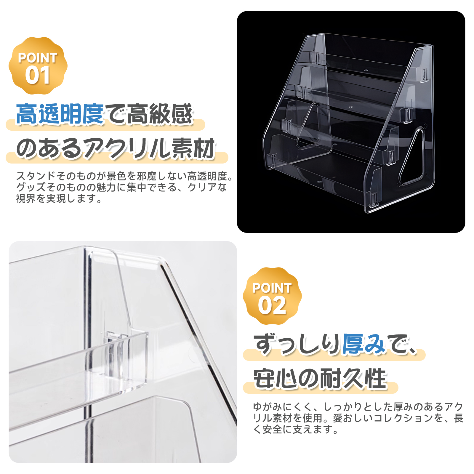 缶バッジ ディスプレイスタンド 4段 大容量 収納 ディスプレイ 台 コレクションケース 化粧品収納ボックス 小物入れ 透明 防水 卓上収納 ケース 推し活 関連画像3